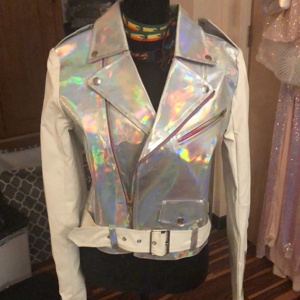 Unif holographic rainbow moto jacket